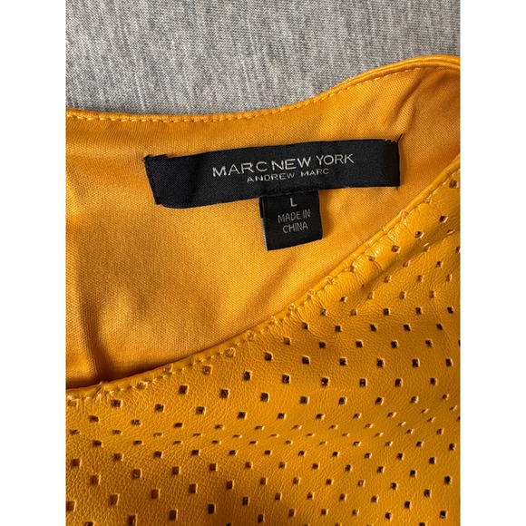 Marc New York Mustard Yellow Perforated Faux Leather Sleeveless - Picture 3 of 4